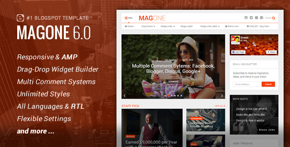 MagOne v6.1.2 - Responsive Haber & Magazin Blogger Teması İndir